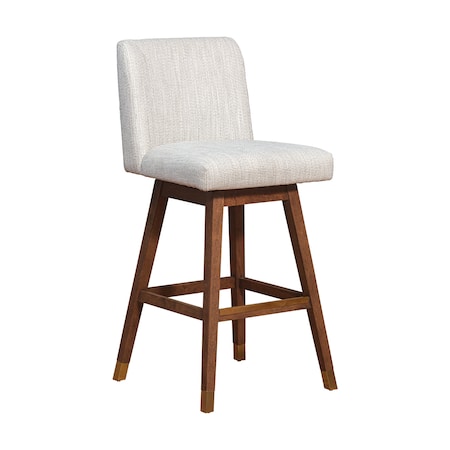 Armen Living Basila Swivel Bar Stool in Brown Oak Wood Finish with Beige Fabric 840254332188